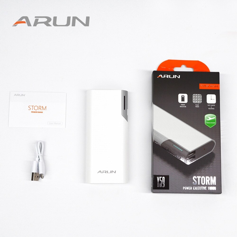 ARUN 10000mah Power Bank 2 USB A ports - white with plaid finish