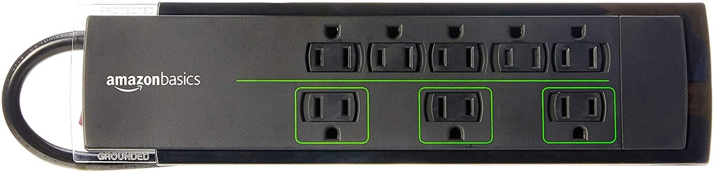 Amazon Basics 8-Outlet Power Strip Surge Protector | 4,500 Joule, 6-Foot Cord
