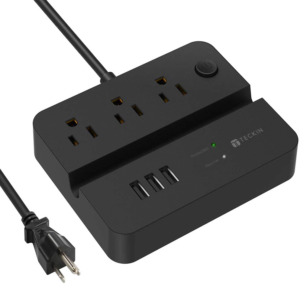 Desktop Power Strip Surge Protector (1080Joules), 3 USB Ports 3 AC Outlets, Overload Protection, TECKIN, Charging Station, Multitude Outlets, 5ft Extension Cord - Black
