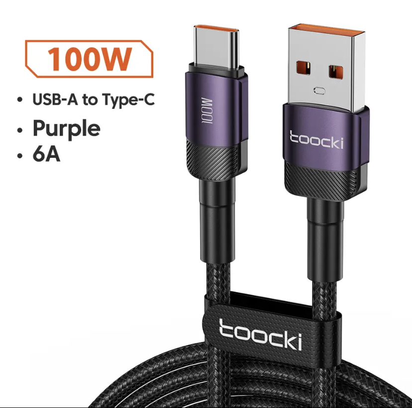 Toocki 6A 100W USB C Fast Charger Cable For Huawei P30 Pro Samsung Xiaomi Realme Oneplus Poco F3: Purple 6A USB Cable, 1m