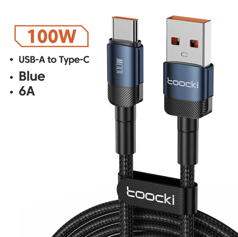 Toocki 6A 100W USB C Fast Charger Cable For Huawei P30 Pro Samsung Xiaomi Realme Oneplus Poco F3: Blue 6A USB Cable, 1m
