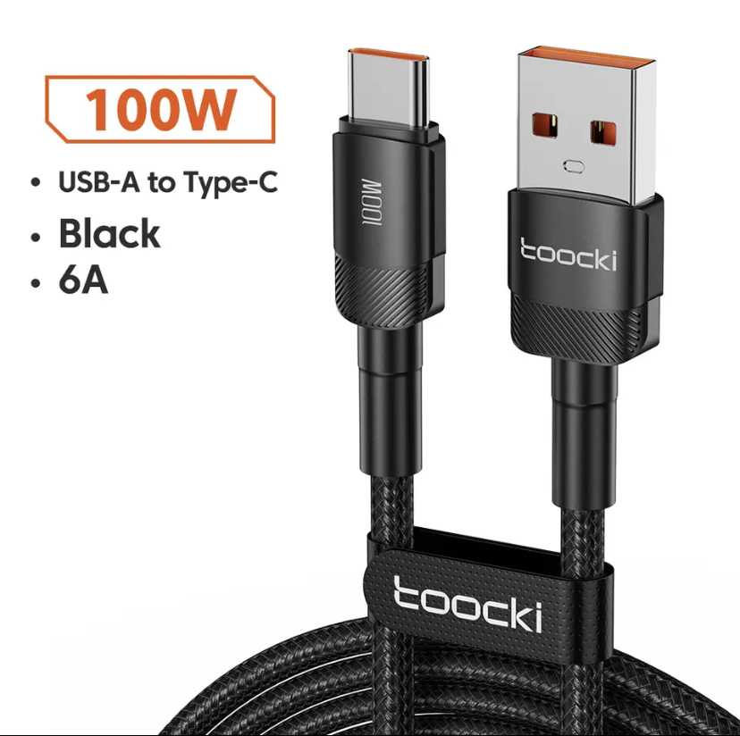 Toocki 6A 100W USB C Fast Charger Cable For Huawei P30 Pro Samsung Xiaomi Realme Oneplus Poco F3: Black 6A USB Cable, 2m