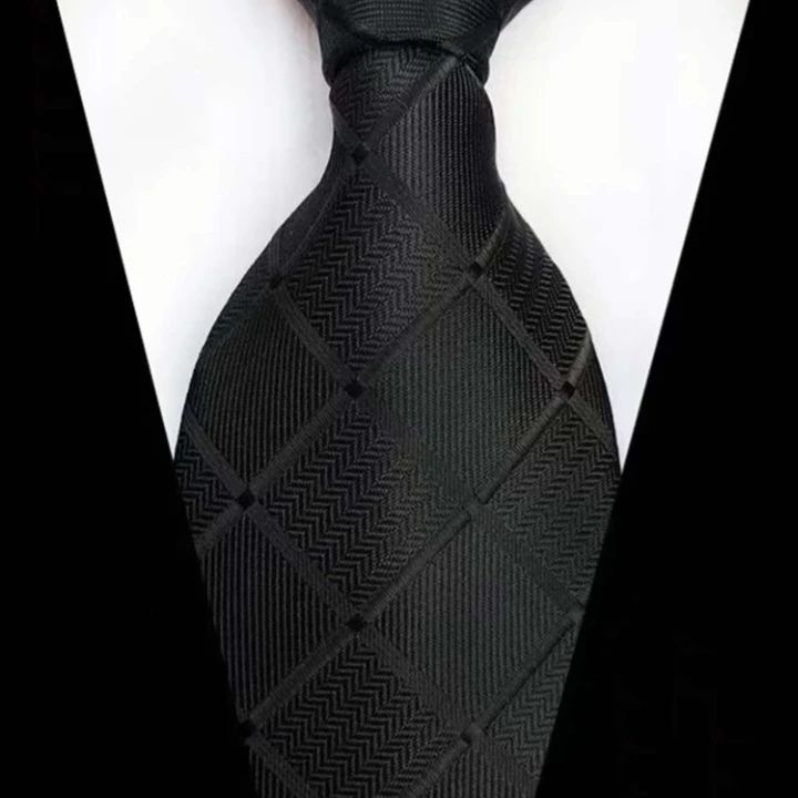 Men Plaid Pattern Business Tie - Black