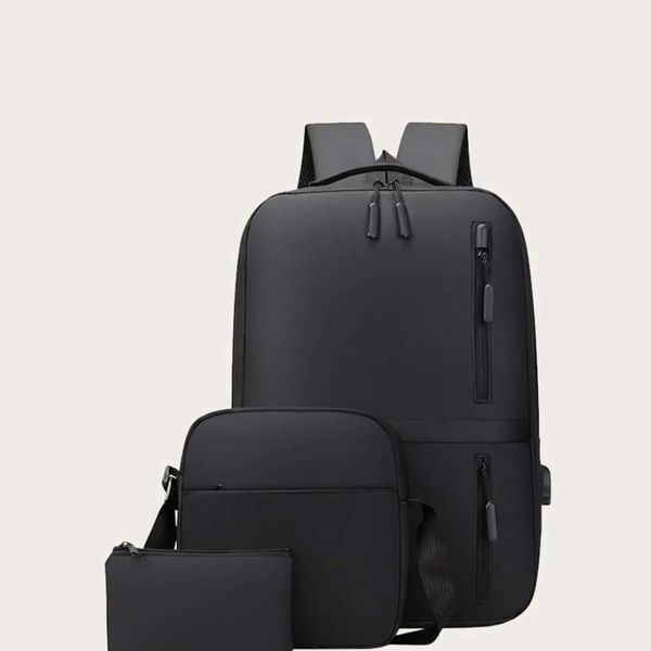 3pcs Men Minimalist Backpack Set - Black
