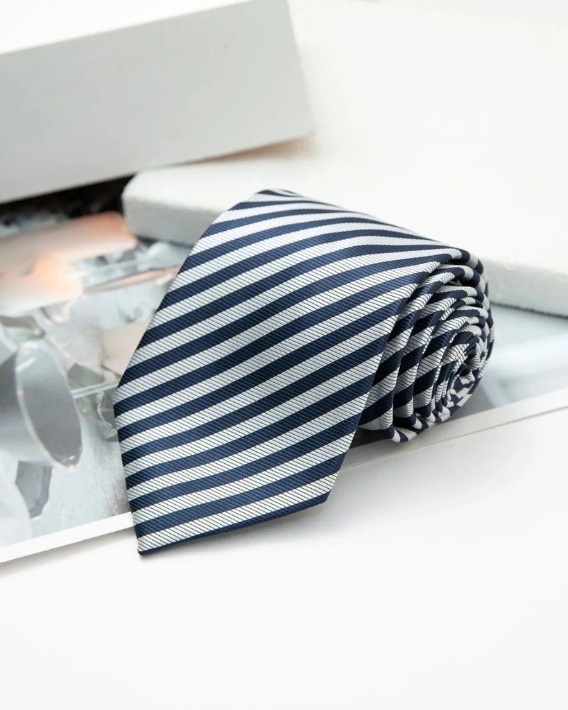 Men Diagonal Striped Tie - Black and White