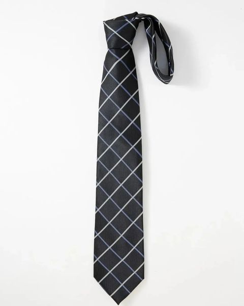 Men Plaid Pattern Tie - Black and Blue