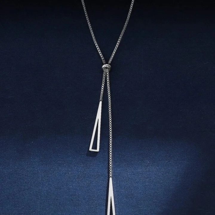 Geometric Charm Y Lariat Necklace - silver