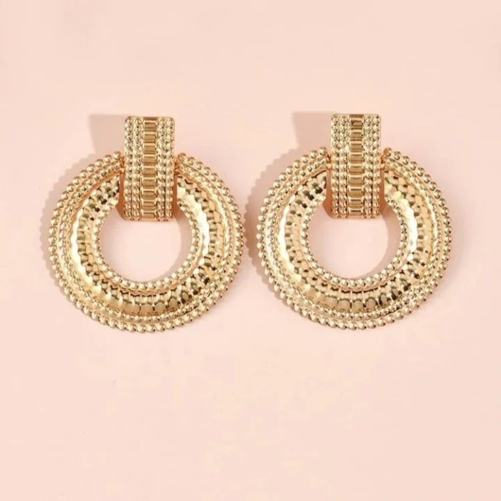 Textured Metal Earrings - Yellow Gold