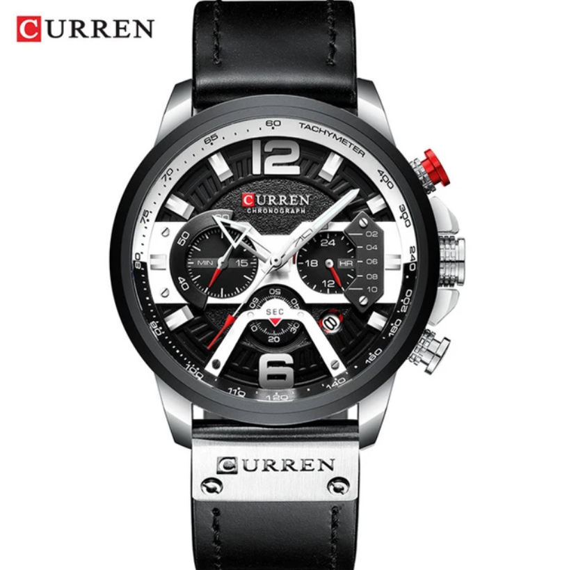 CURREN Men’s Watch Leather band - Silver black box