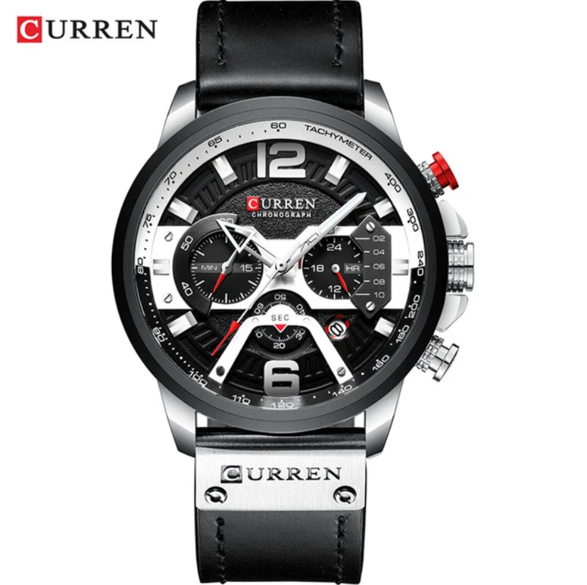 CURREN Men’s Watch Leather band - silver black