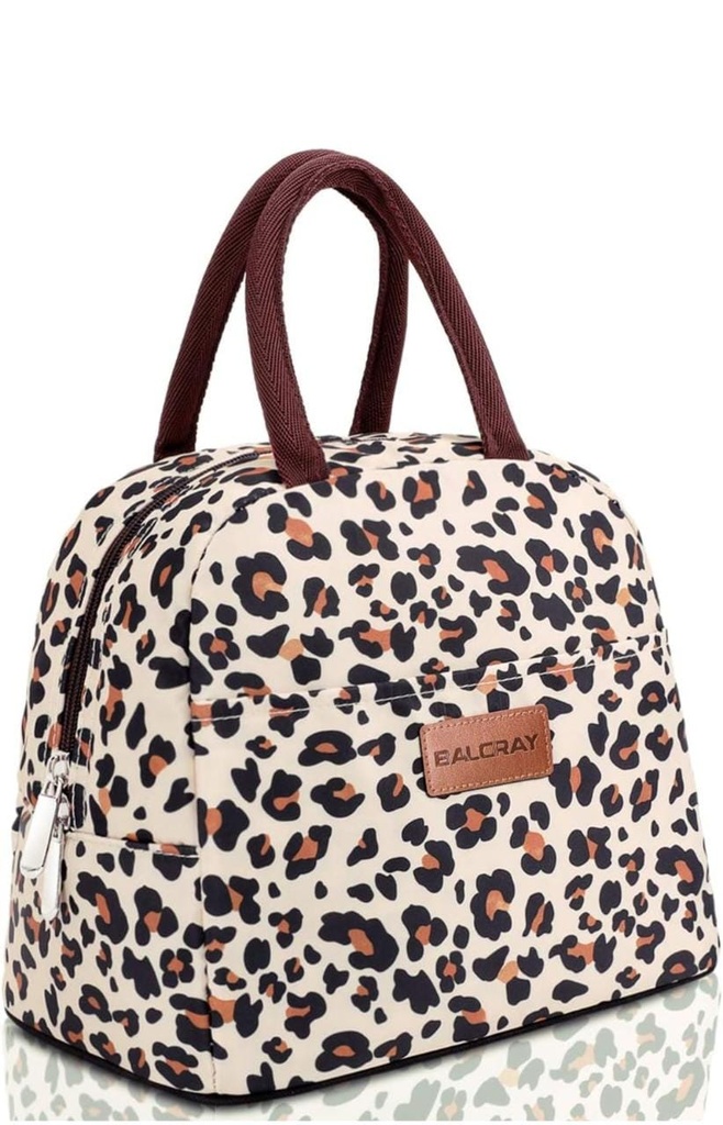 BALORAY Insulated Lunch/Tote Bag (Beige with leopard)