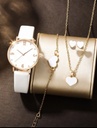 Girls' Watch And Jewelry Set With Rhinestone Detail, 5pcs - white