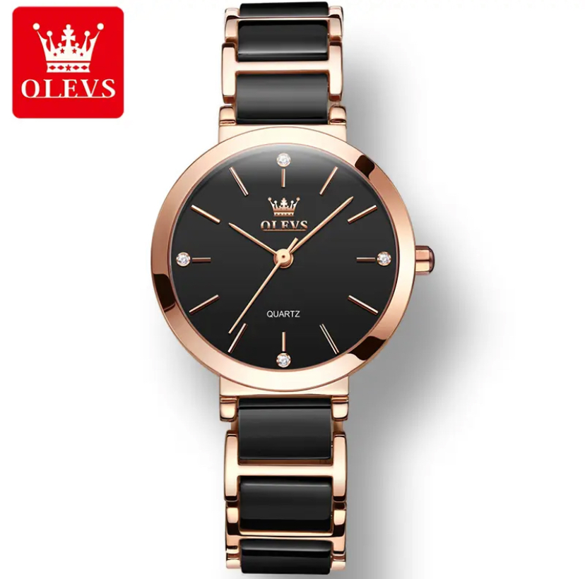 OLEVS Watches for Women Ceramic Strap - Black and Gold