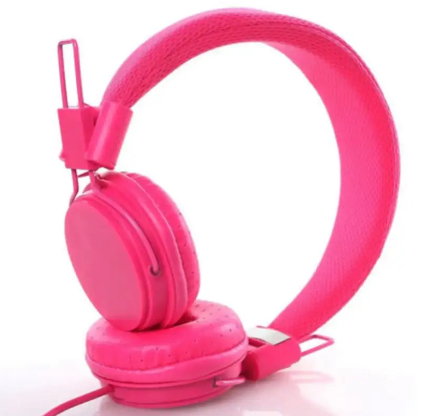 Kids Wired Ear Headphones Stylish Headband Earphones for iPad Tablet - Rose Red/Hot Pink