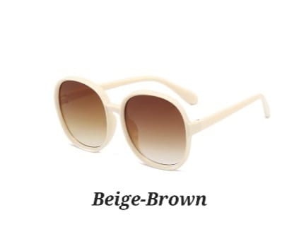 New Round Frame Sunglasses Women Oversized : Beige Brown