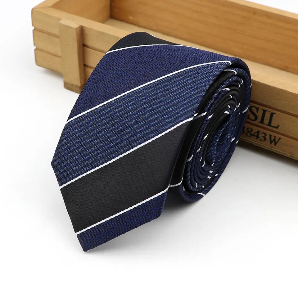 Striped Plaid Paisley Necktie 6cm Blue and White