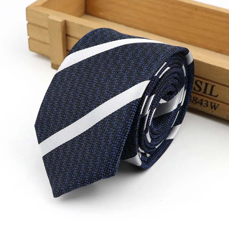 Striped Plaid Paisley Necktie 6cm Dark Blue