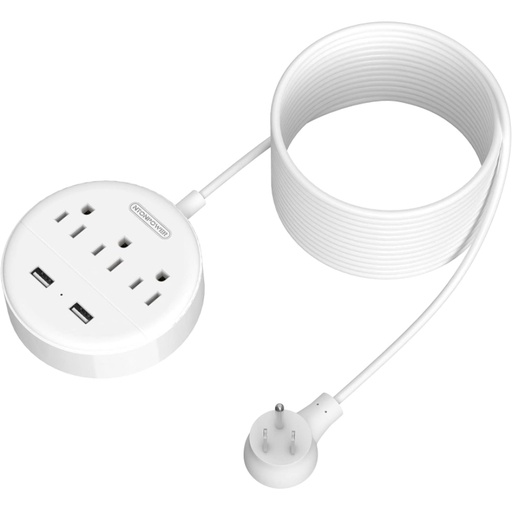 NTONPOWER Power Strip with 25ft Extension Cord, 3 Outlet 2 USB - White