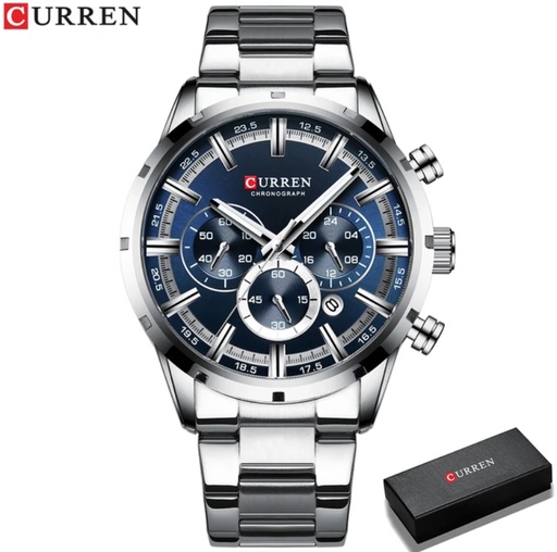 Curren Men's Watch Stainless Steel Band: Silver blue