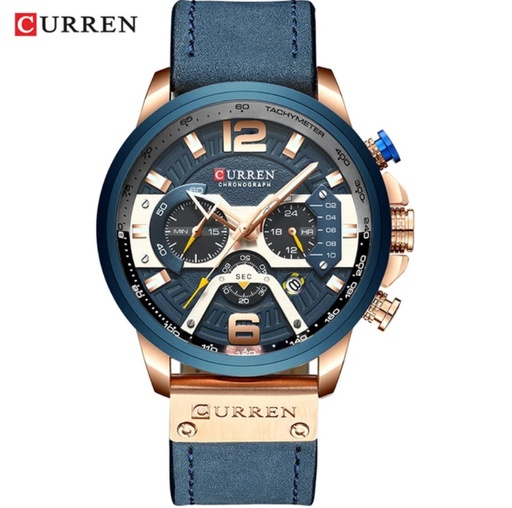 CURREN Men’s Watch Leather band -Rose Gold/Blue