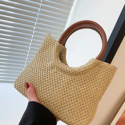[sg2302095575775785] Minimalist Double Handle Straw Bag - Brown