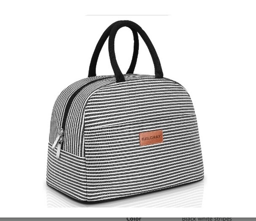 BALORAY Insulated Lunch/Tote Bag (Black and white stripe black handle)